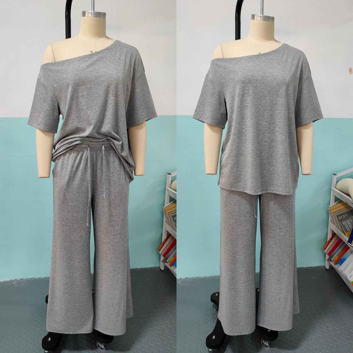 Women's Casual Solid-Color Sports Two-Piece Set With Loose-Fit Trousers