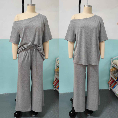 Women's Casual Solid-Color Sports Two-Piece Set With Loose-Fit Trousers