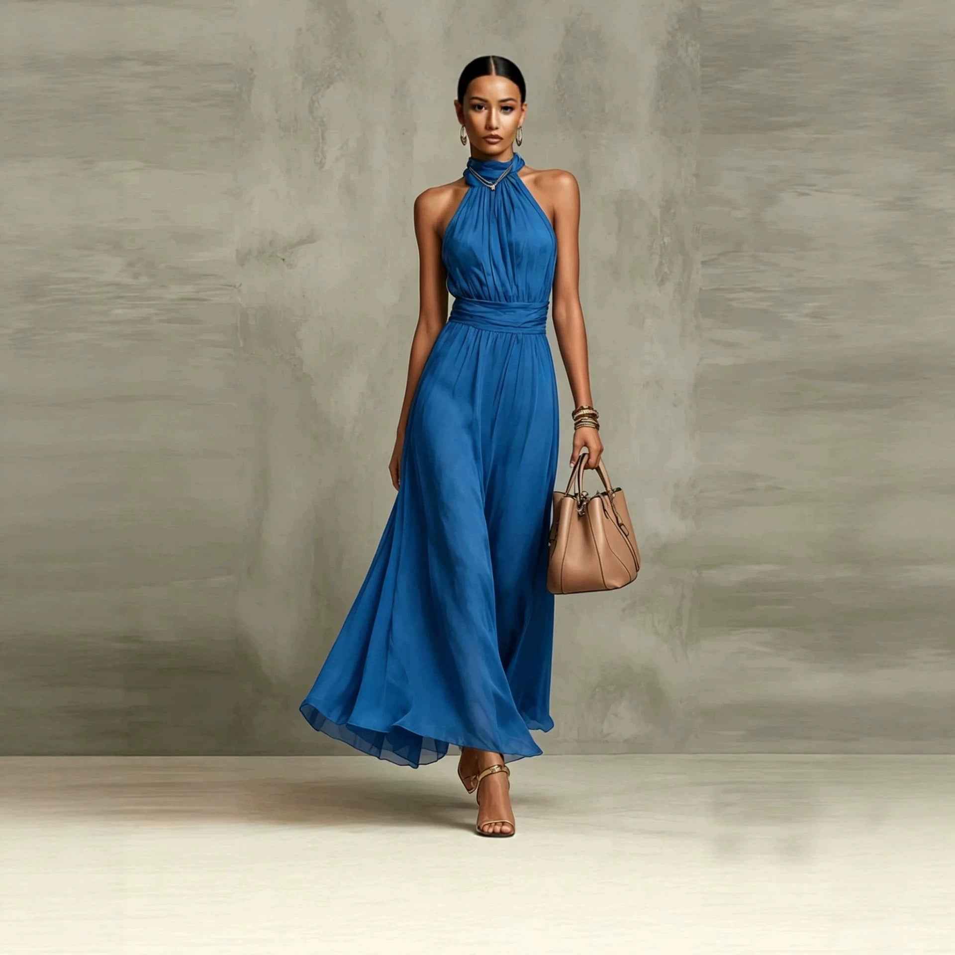 Resort-style Waist-cinching Figure-flattering Pleated Dress