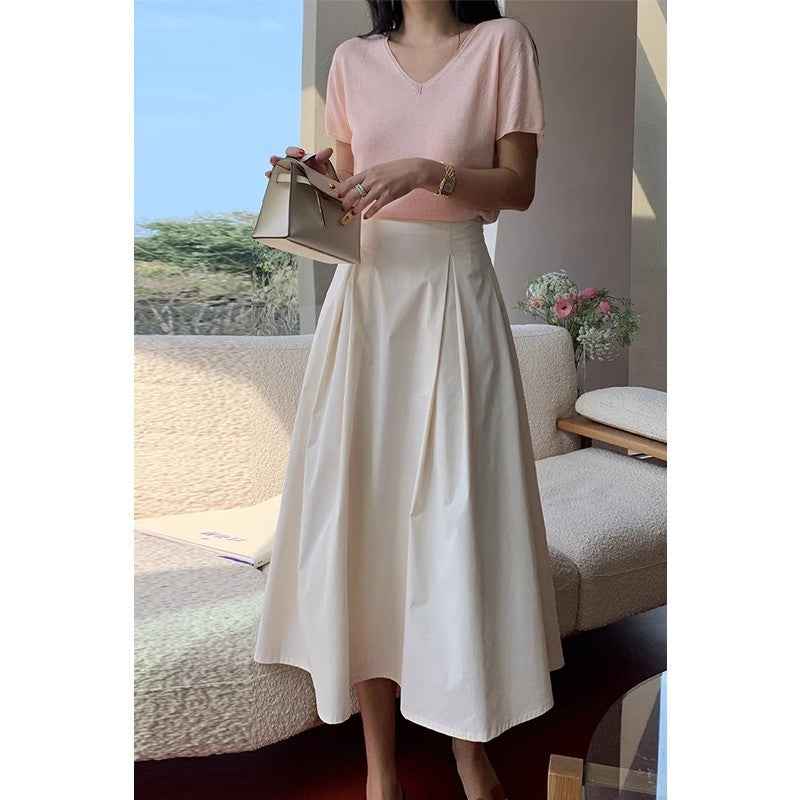 High-Waisted Pleated Zip Skirt