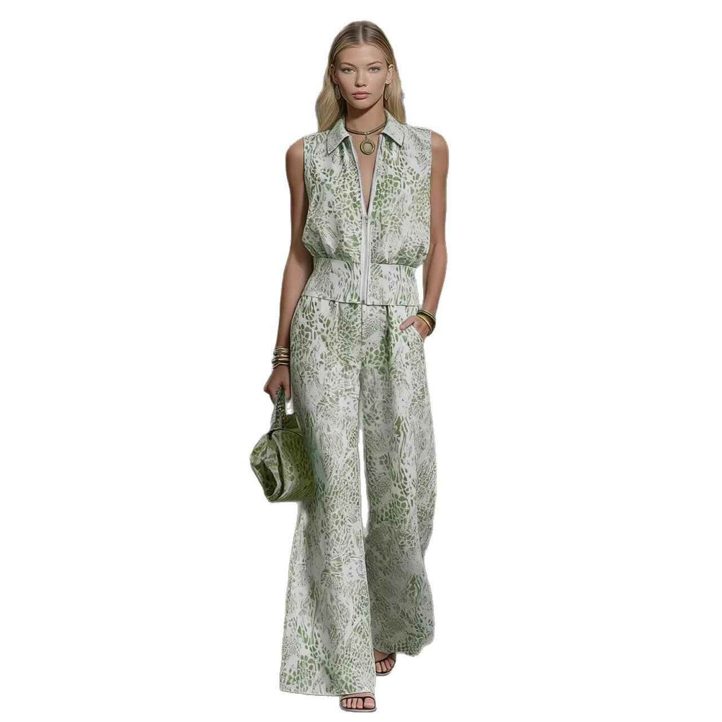 Women's Notch Lapel Vest & Wide-Leg Pants Two-Piece Set