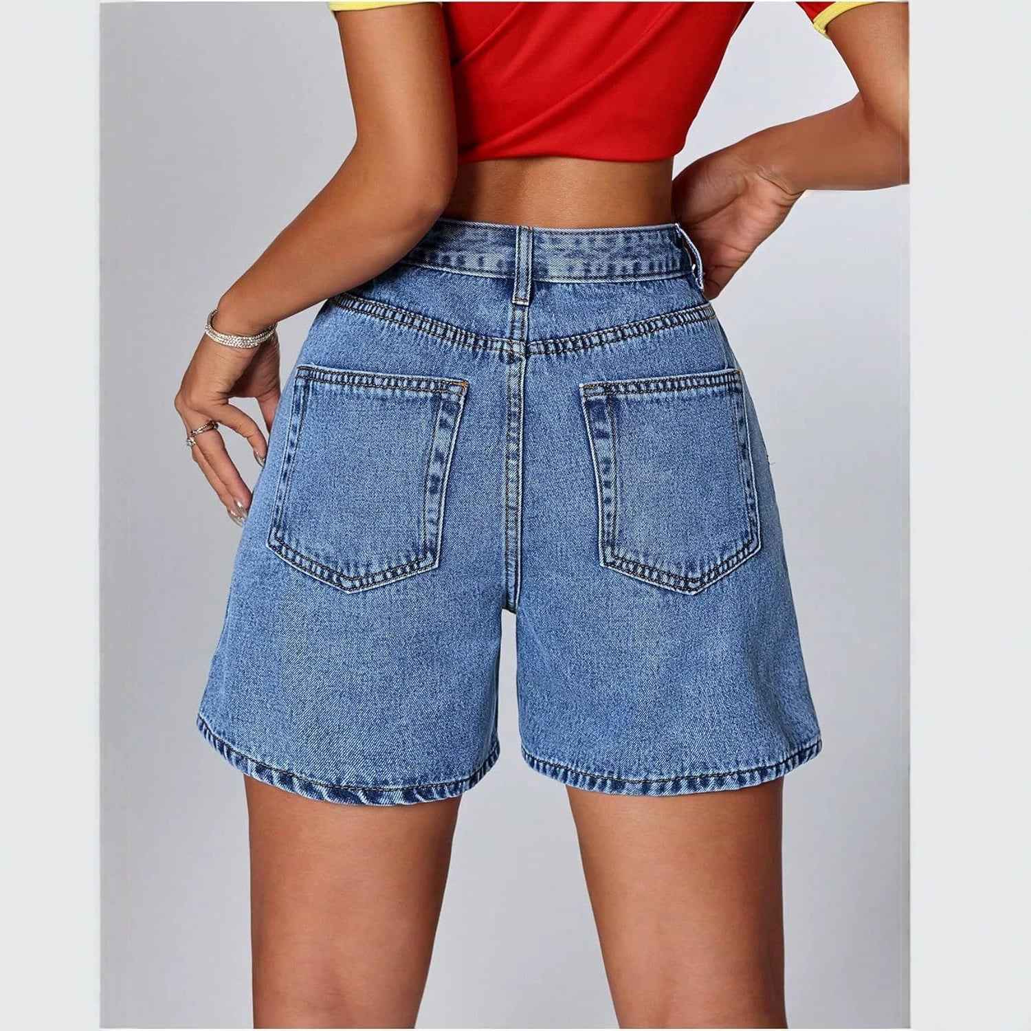 Womens Stylish Straight-leg Slim-fit Denim Shorts