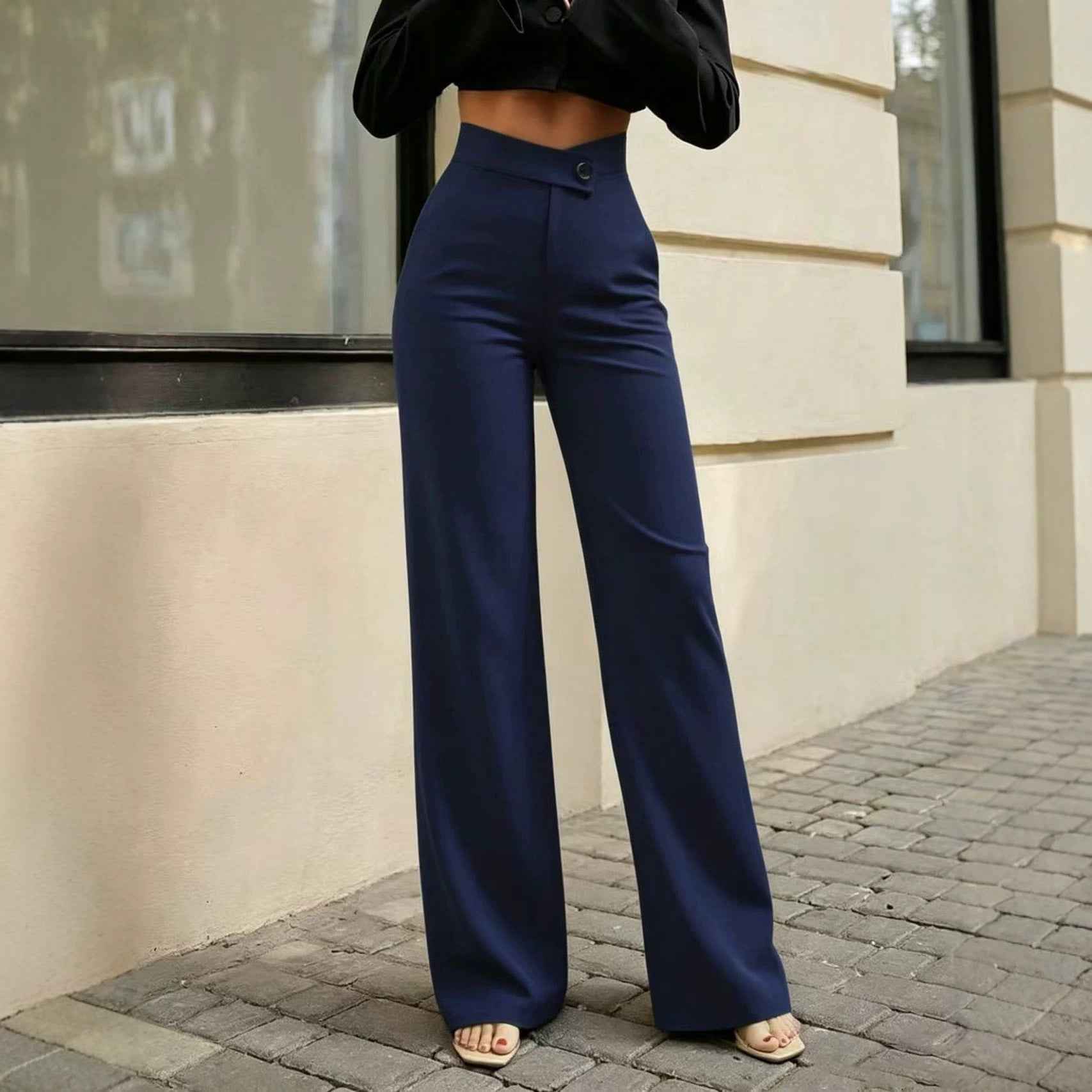 Womens New High-waisted Draping Straight-leg Minimalist Crossover Suit Pants