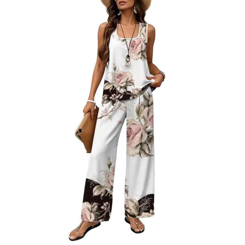 3D Print Sleeveless Top & Trousers Set