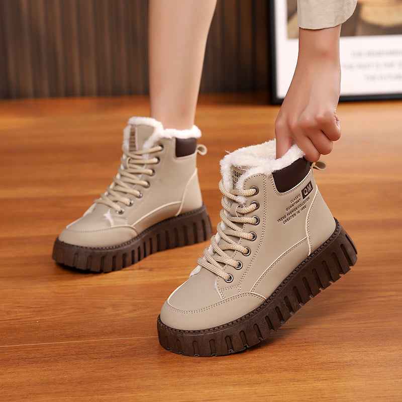 Women's Fleece-Lined High-Top Boots — Chunky Sole, Round Toe
