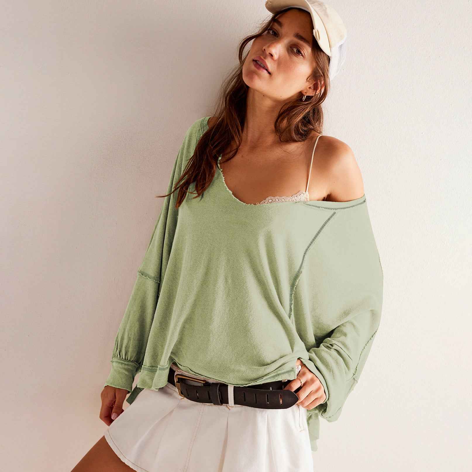 Womens V-neck Knit Sweater Casual Style
