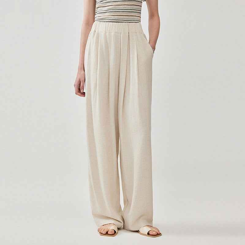 Cotton-linen Textured Wide-leg Casual Pants Loose-fitting