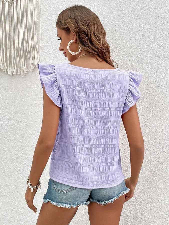 Women's Ruffled Square-Neck Short Sleeve Top
