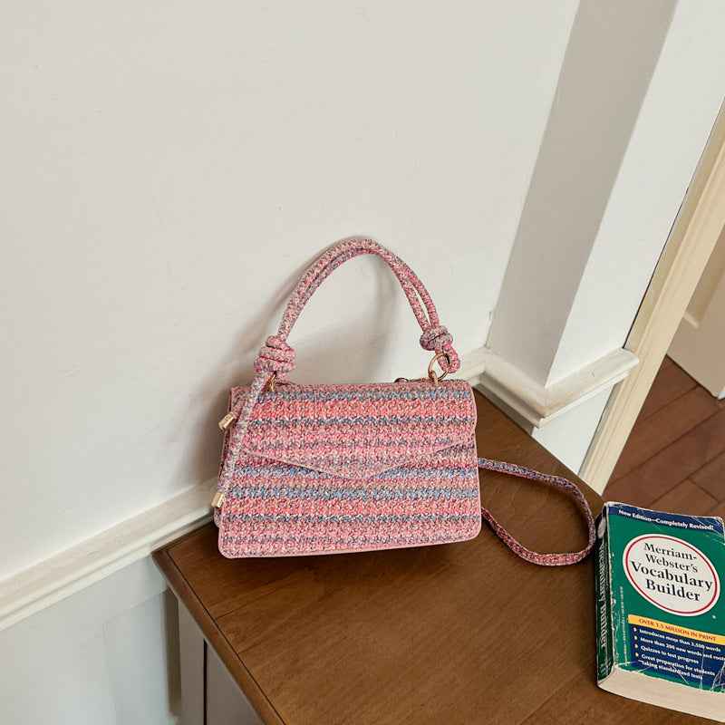 Straw-woven Color-block Shoulder Bag Commuter Crossbody Bag