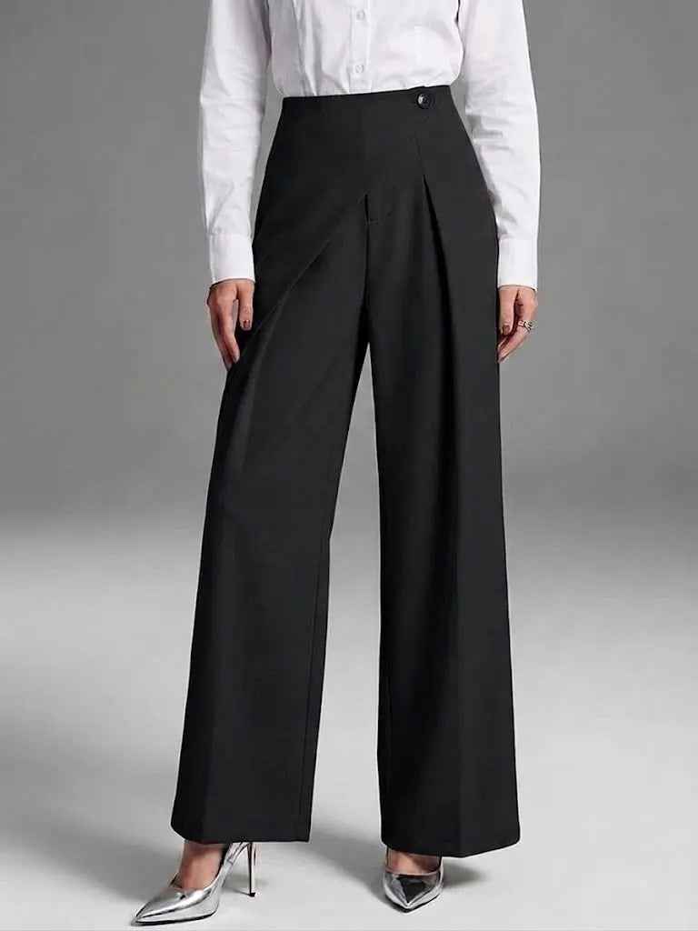 Women's High-Waist Straight-Leg Suit Trousers — Asymmetric Patchwork