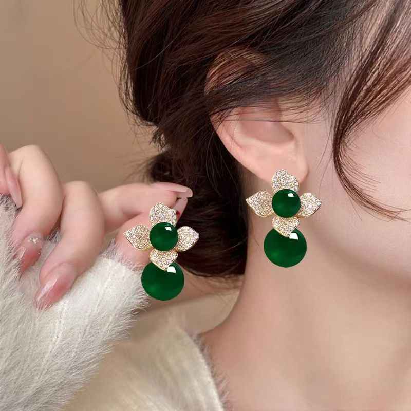 Green Agate Stud Earrings,  New Popular Luxury Dangle Earrings For Women