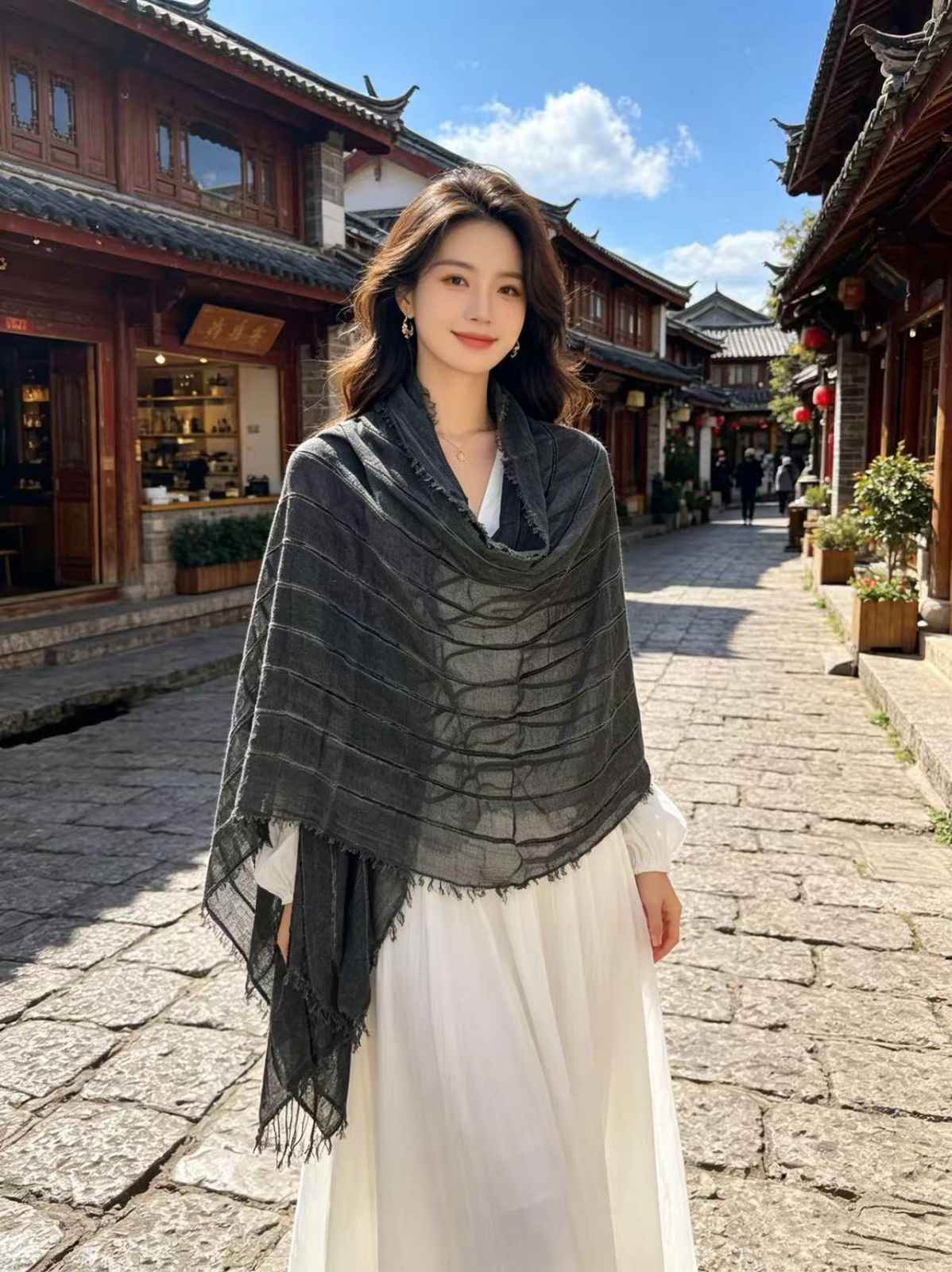 Cotton-linen Striped Shawl