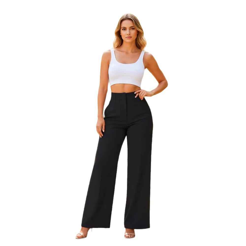 Women's High-Waist Solid Colour Wide-Leg Trousers — Full Length