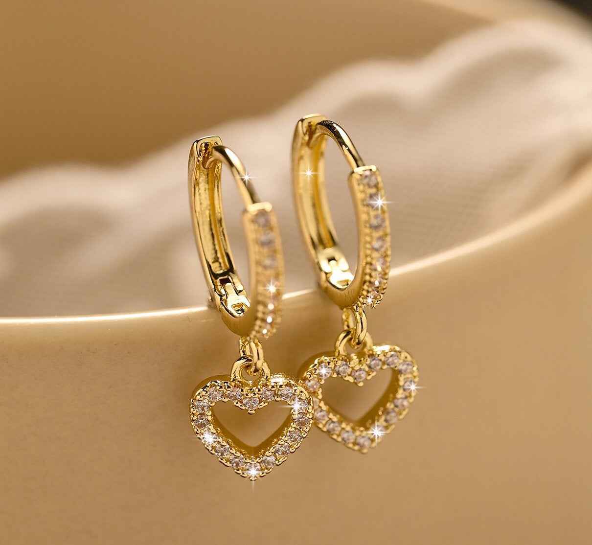 New Vintage Heart Pendant Hoop Earrings For Women 14K Gold Zircon Minimalist Sexy Jewelry