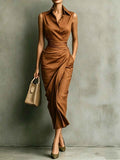 Asymmetrical Sleeveless Linen-Blend Midi Dress — High-Waist