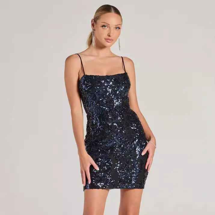 Sequin Open-Back Strapless Bodycon Mini Dress