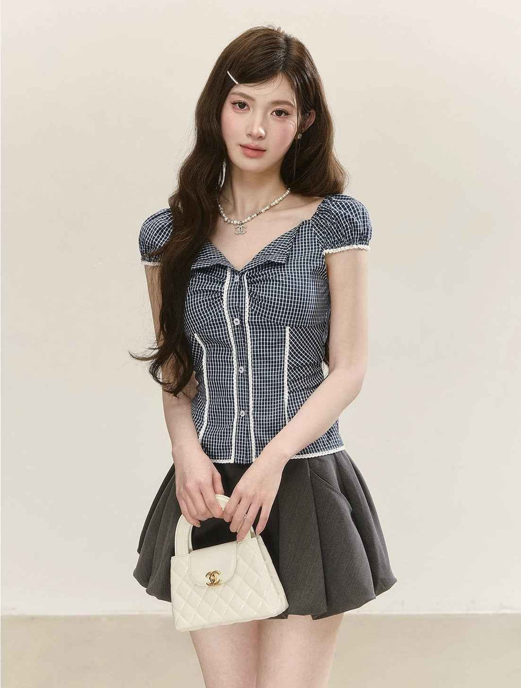 Women's Lace-Trimmed Plaid Shirt