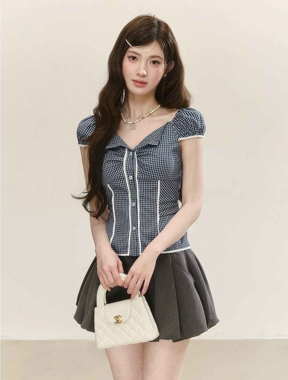 Women's Lace-Trimmed Plaid Shirt
