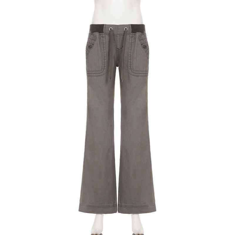Lace-up Low-waisted Casual Wide-leg Pants