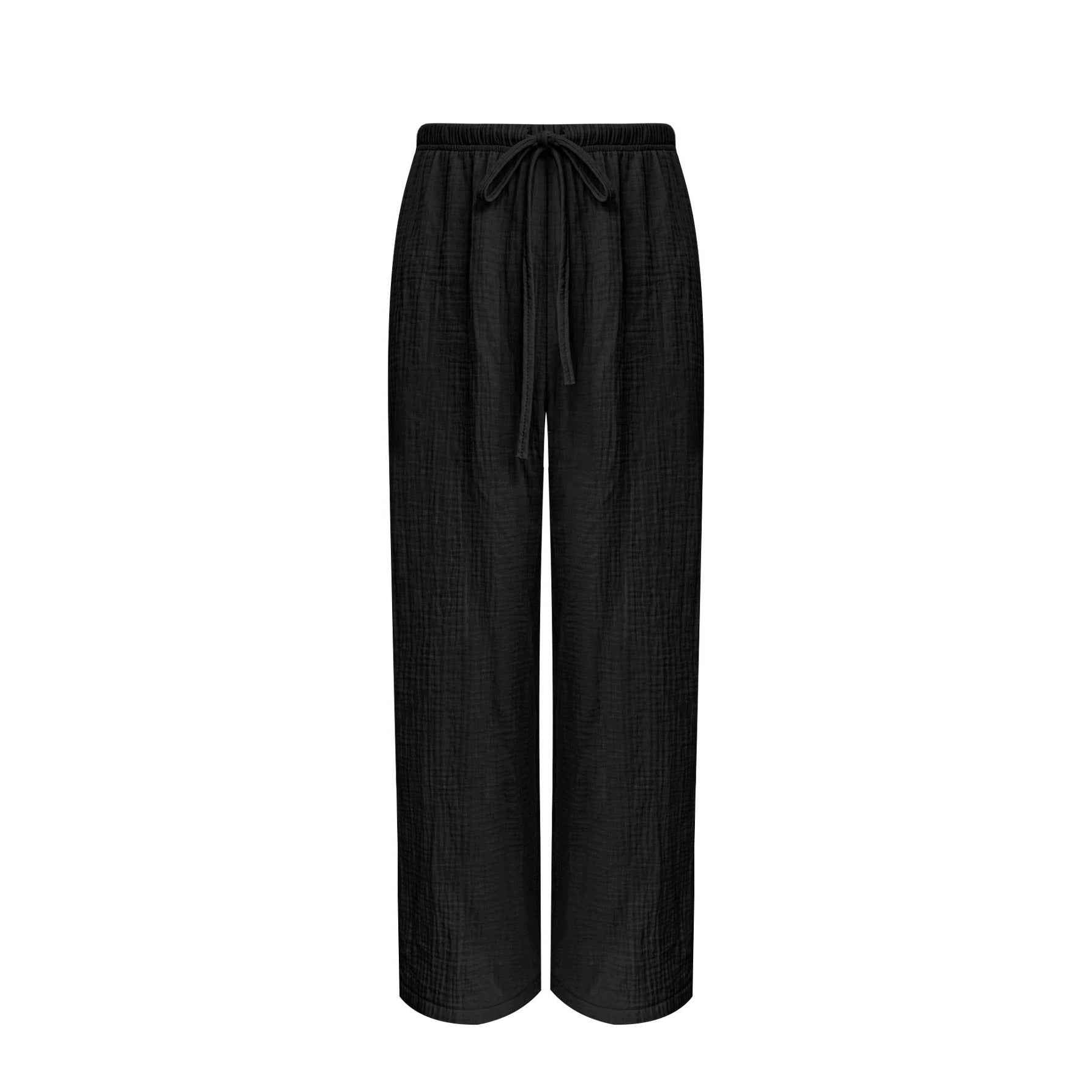 Cropped Wide-Leg Pants – Elastic Waist, Drawstring, Loose Fit
