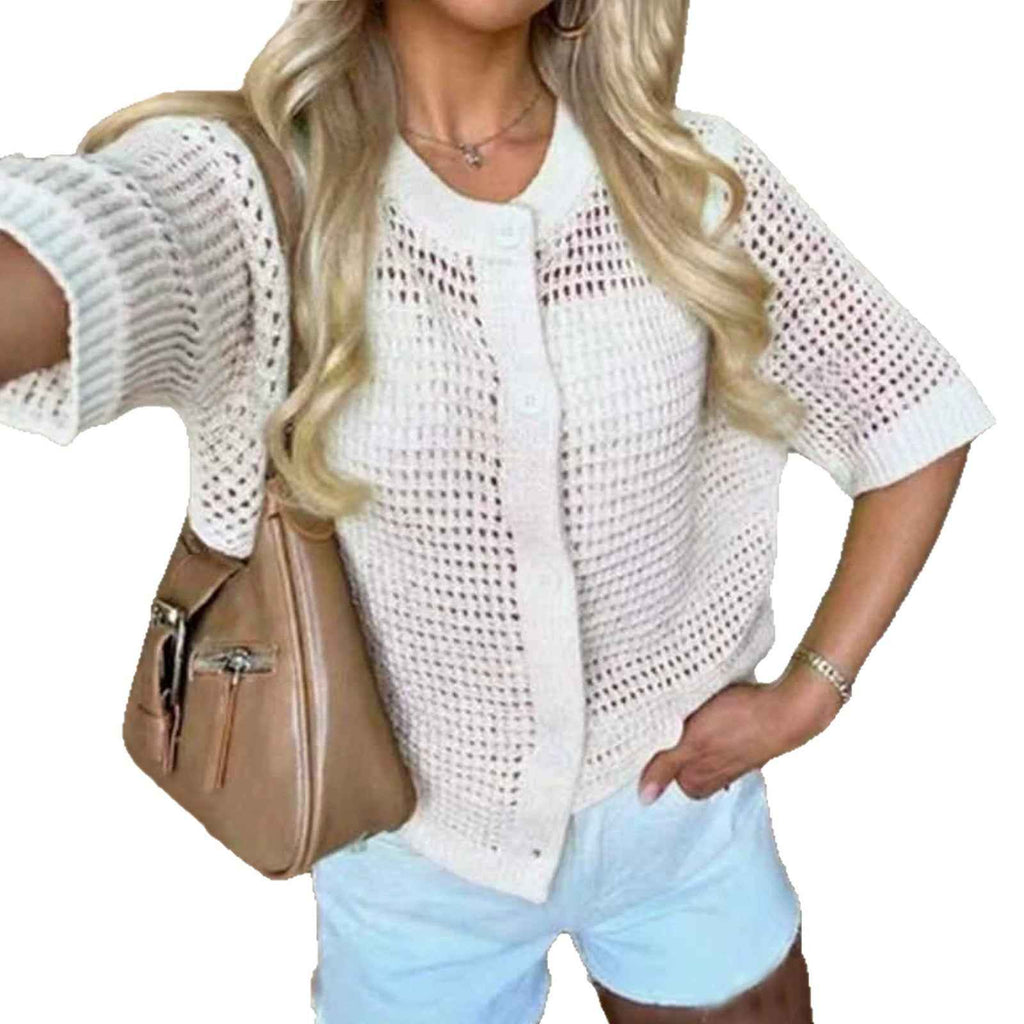 Hollow-Out Knit Open-Front Cardigan