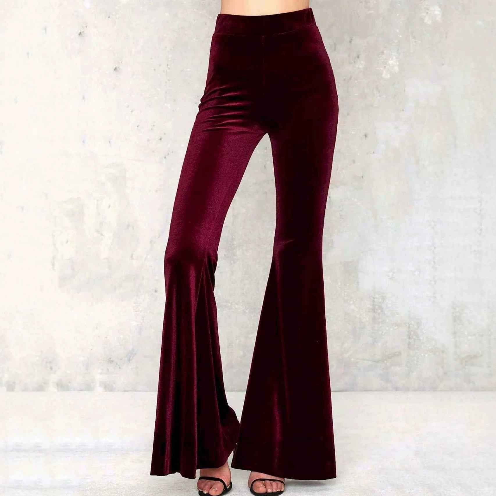 Womens Gold Velvet High-Waisted Slimming Flare Pants