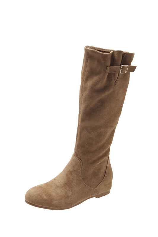 Pointed Toe Slip-On Boots — Chunky Low Heel, Buckle Detail, Korean Style