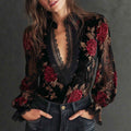 Womens Loose-fit Long-sleeve Gold Velvet Blouse