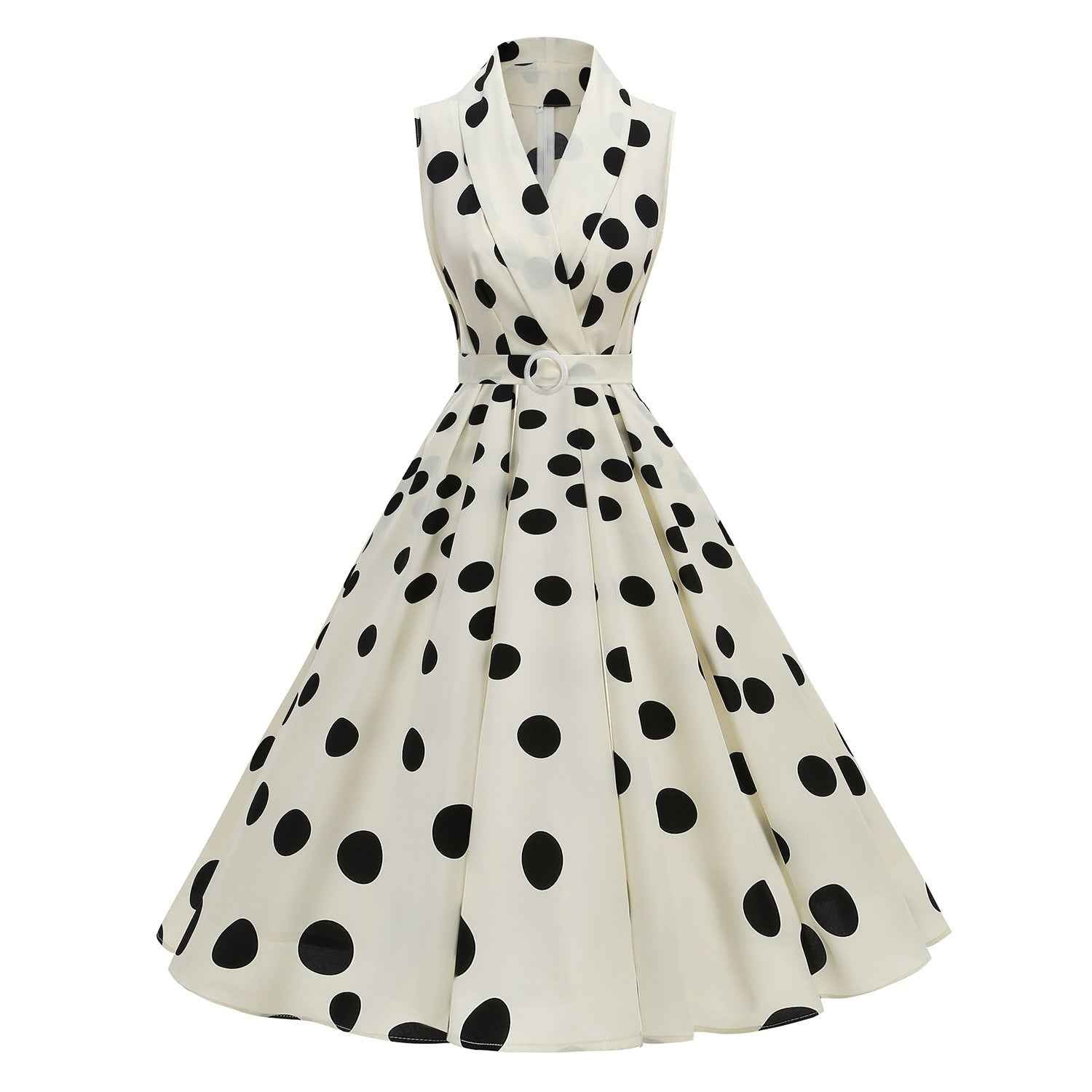 Polka Dot Halter-Neck High-Waist Flare Midi Dress with Tie-Up Detail