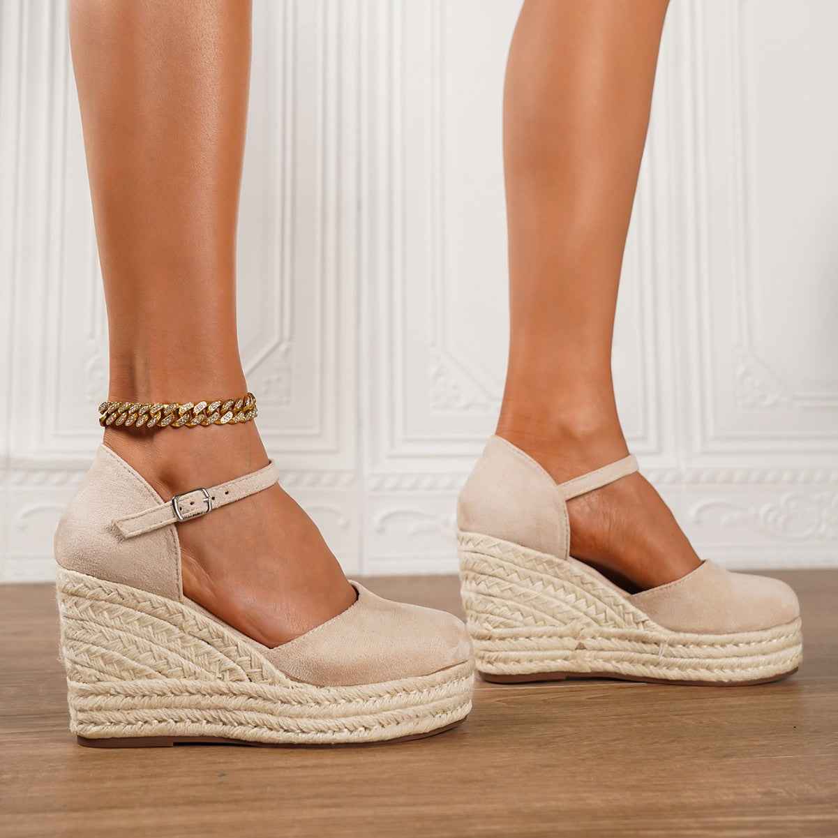 Women's Buckle-Strap Flat Sandals — Black & Apricot, EU 34–43