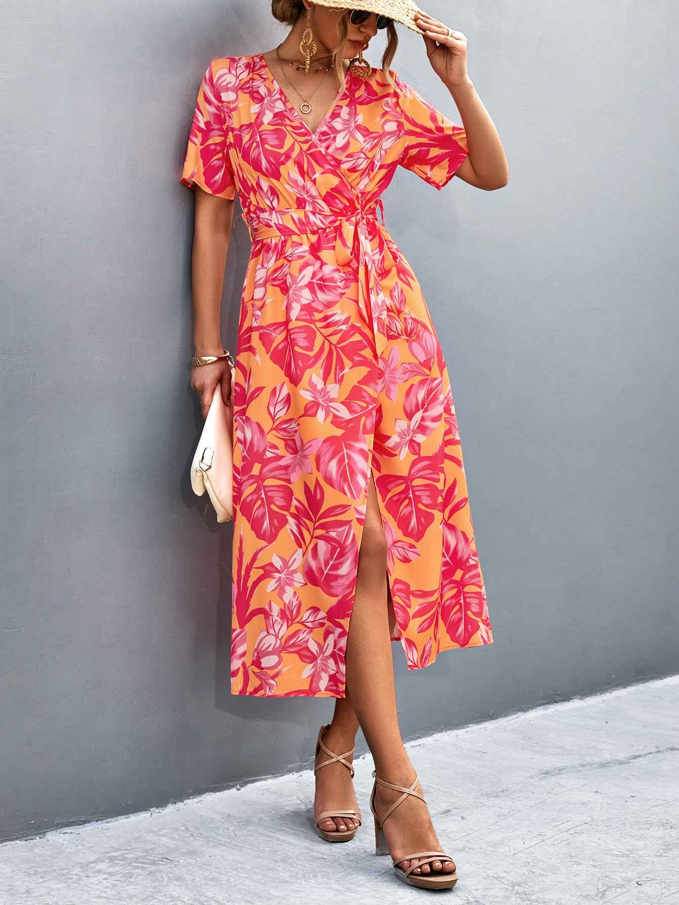 Floral Print High-Waist A-Line Midi Dress