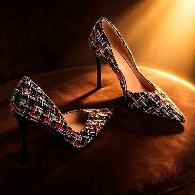 French Shallow-mouth Woven High Heels