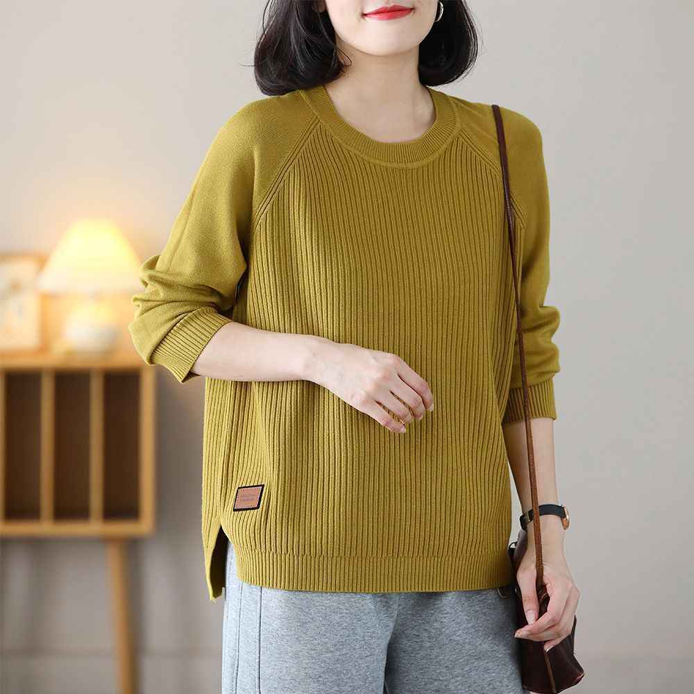 Womens Crew-Neck Pullover Knitted Top