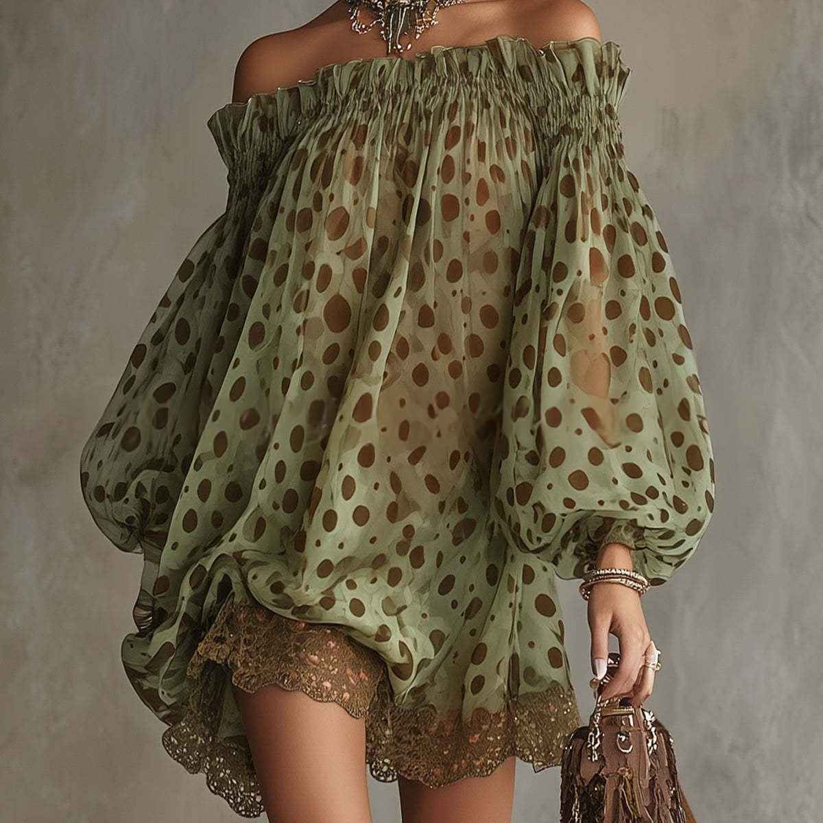 Women's Off-Shoulder Puff-Sleeve Mini Dress — Yellow Green, XS–2XL