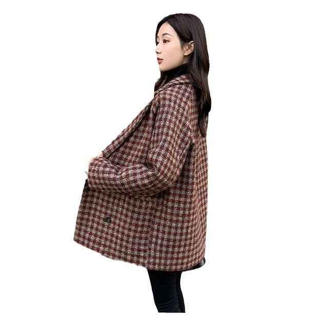 Women's Plaid Coat – Elegant Loose Fit with Pockets, S–XXL
