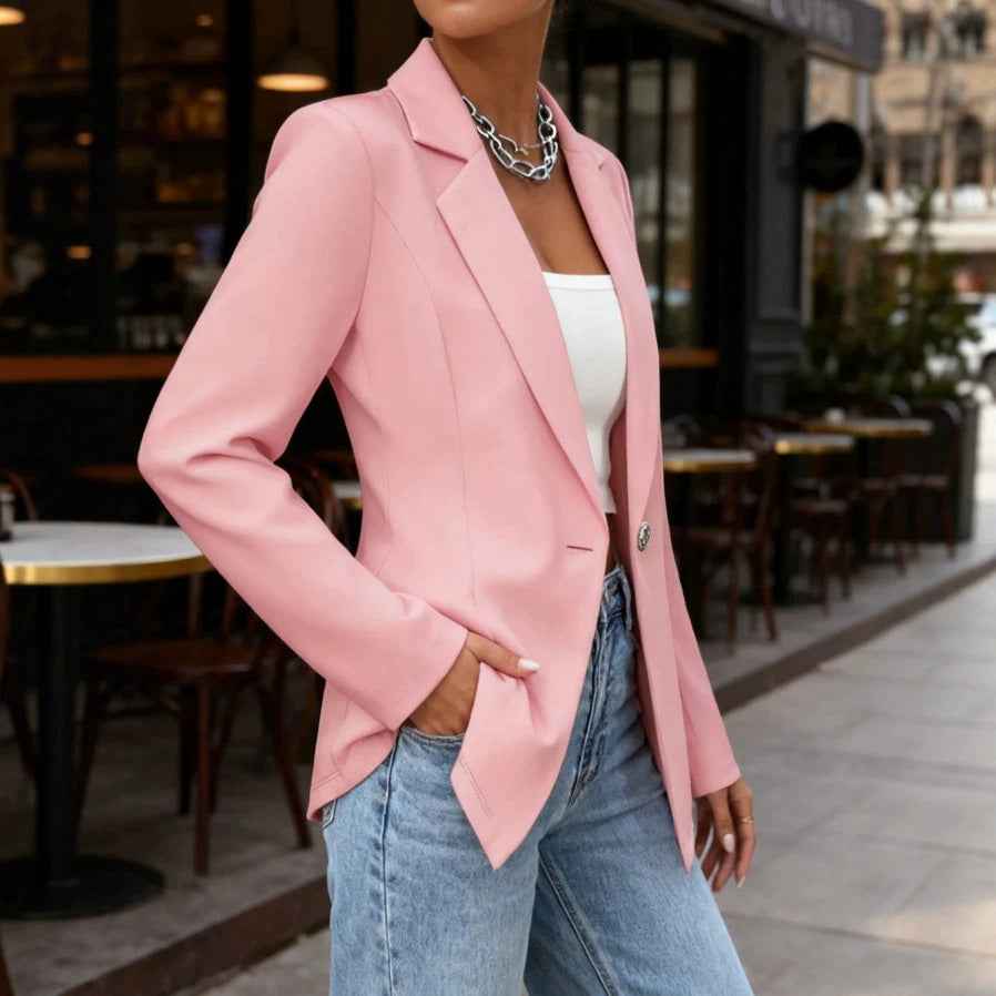 Waist-Cinched Lapel Collar Long-Sleeve Blazer