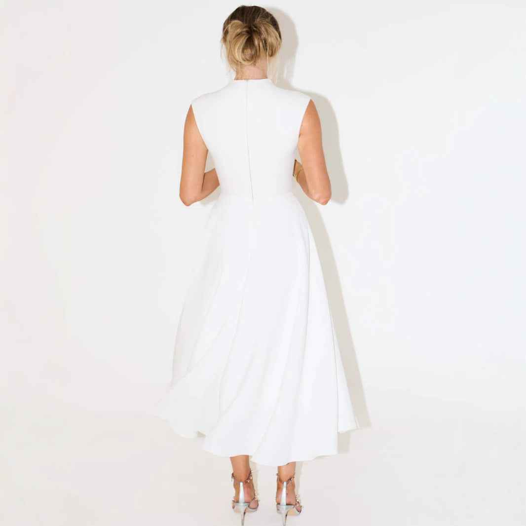 High-Waisted A-Line Patchwork Maxi Dress