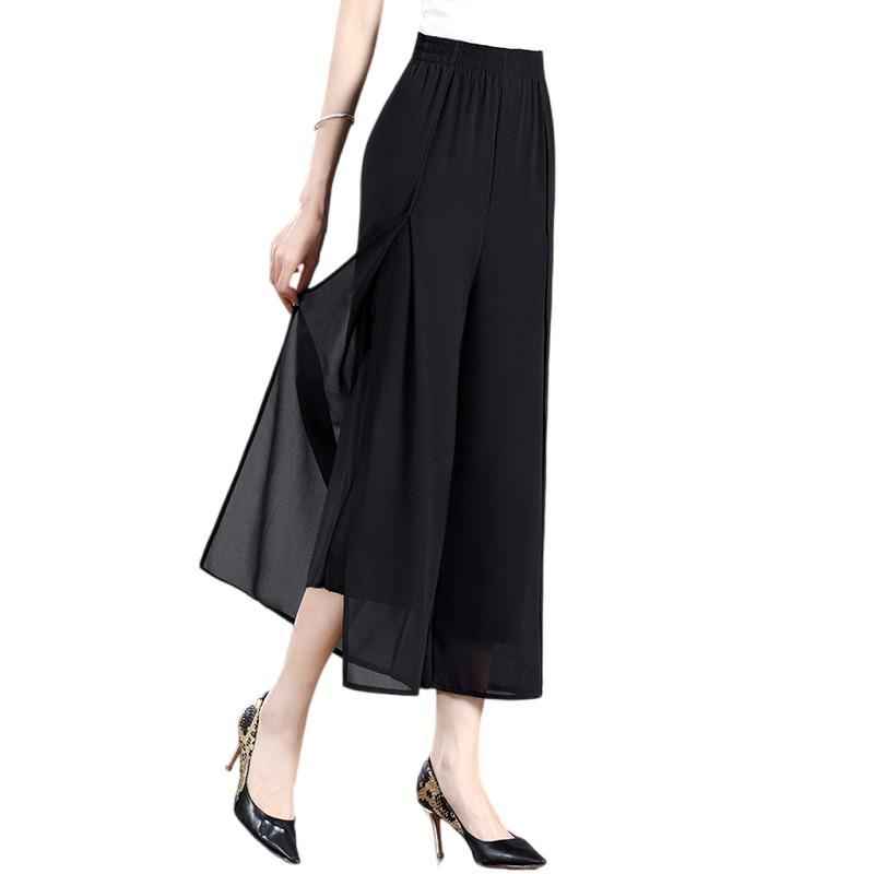 Chiffon Slit Wide-Leg Pants — Chinese-Inspired, Ultra-Thin, Plus Sizes