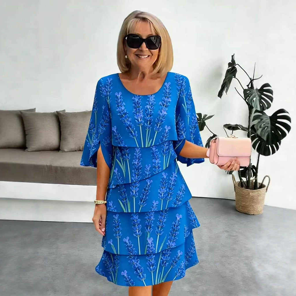 Women's 3D Embossed Print Chiffon Midi Dress — A-Line Shirt Style