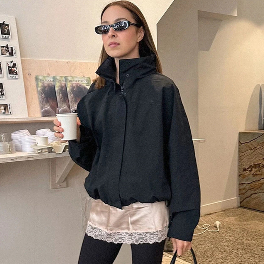 Knitted Stand-Up Collar Street Fashion Jacket