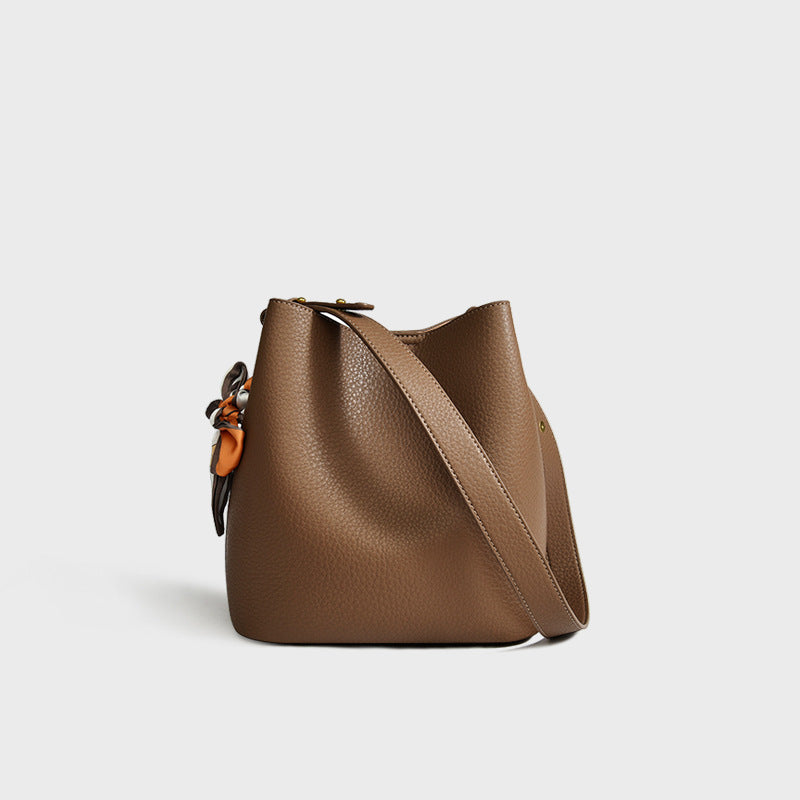 Genuine Leather Bucket Crossbody Bag – Soft Cowhide Everyday Bag