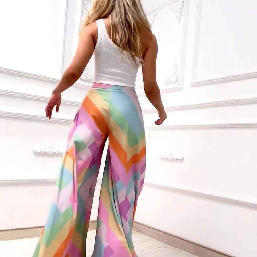 High-Waist Wide-Leg Spandex Pants – Pockets, Bold Colours