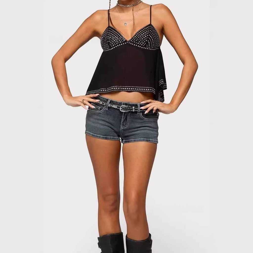 Sequin 3D-Effect Tie-Strap Slim-Fit Top