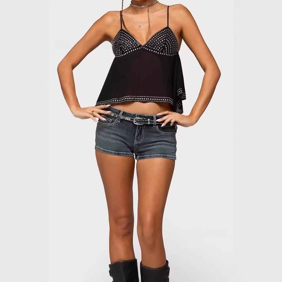 Sequin 3D-Effect Tie-Strap Slim-Fit Top