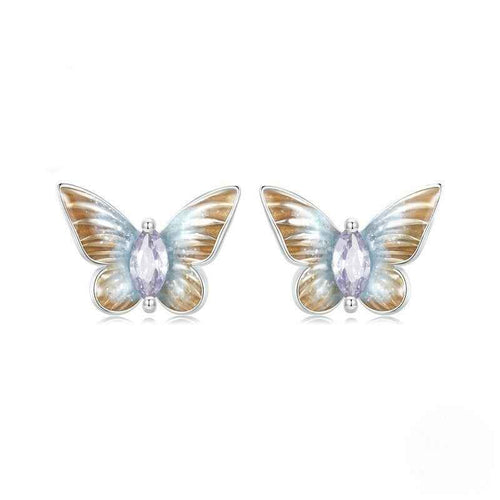 925 Sterling Silver Gradient Enamel Butterfly Stud Earrings