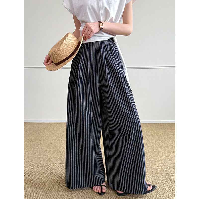 Simple Vertical-striped Casual Pants For Women Relaxed And Loose-fitting