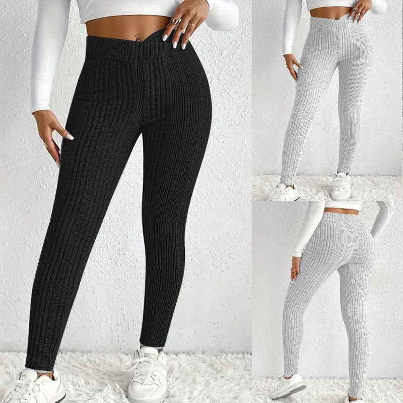 Plus-Size Striped Ribbed High-Waist Leggings