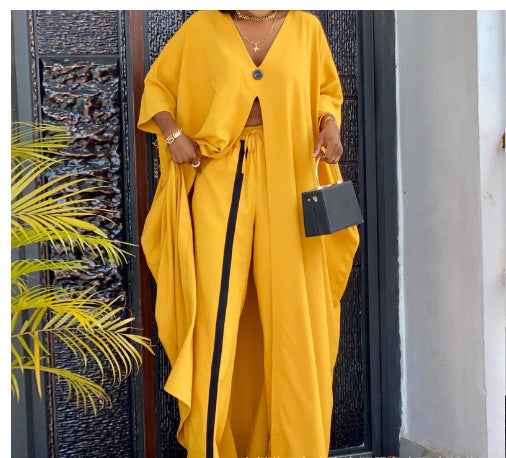 Long-sleeve Tunic And Drawstring Straight-leg Pants Set
