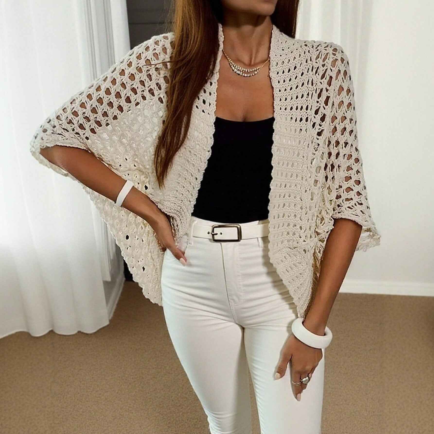 Women's Openwork Shawl-Collar Batwing Cardigan