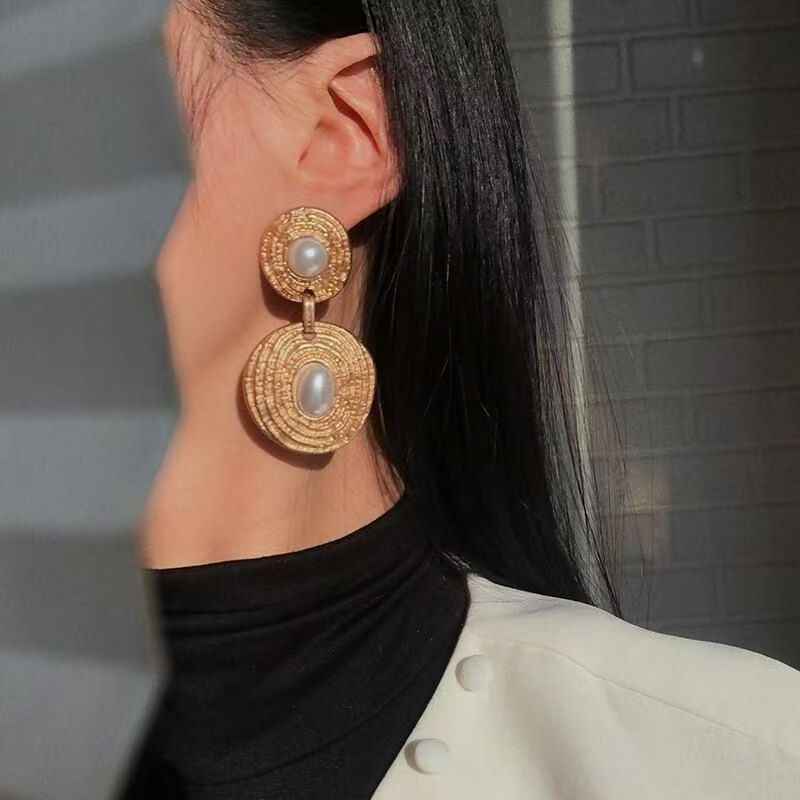 Retro Textured Pearl Long Dangle Earrings – Bold Hong Kong Style Jewelry